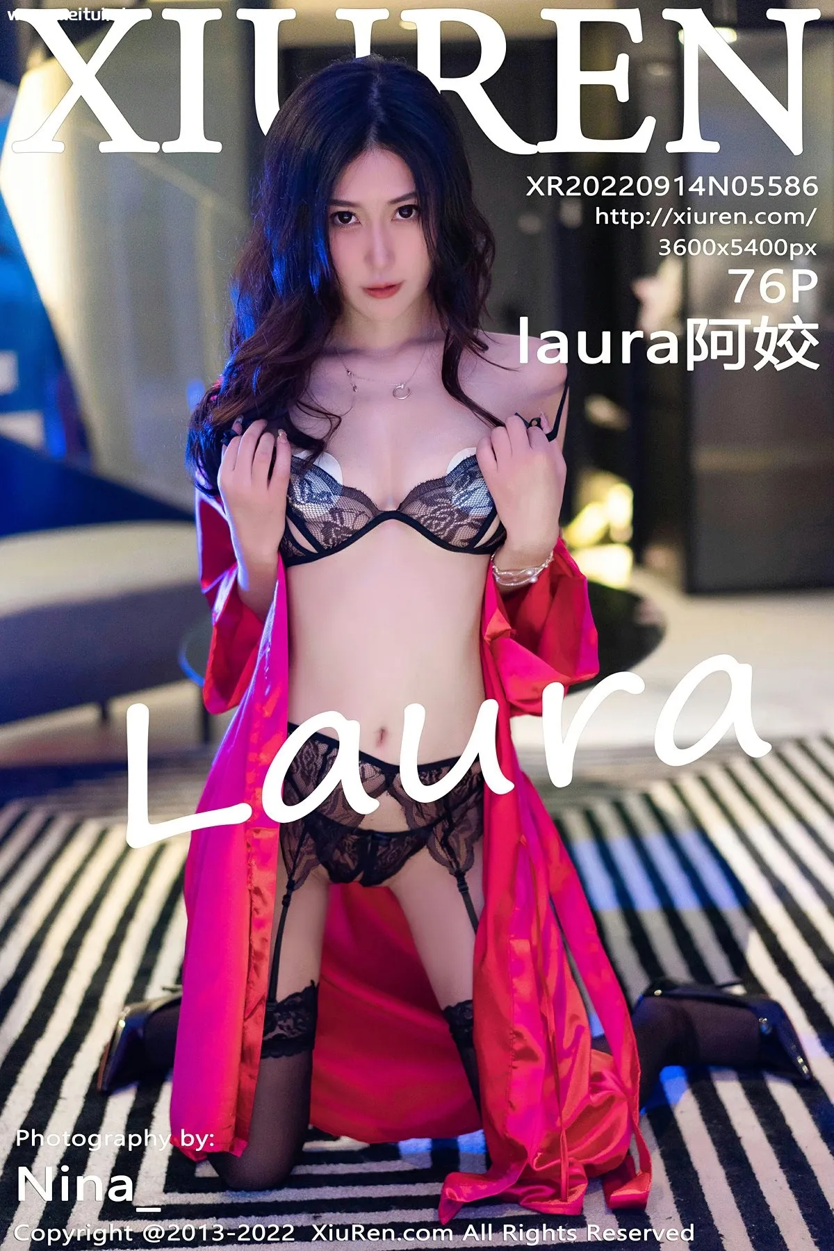 [XiuRen秀人网] 2022.09.14 No.5586 laura阿姣 红色睡裙 黑色蕾丝内衣性感写真 [76+1P]-美腿之家