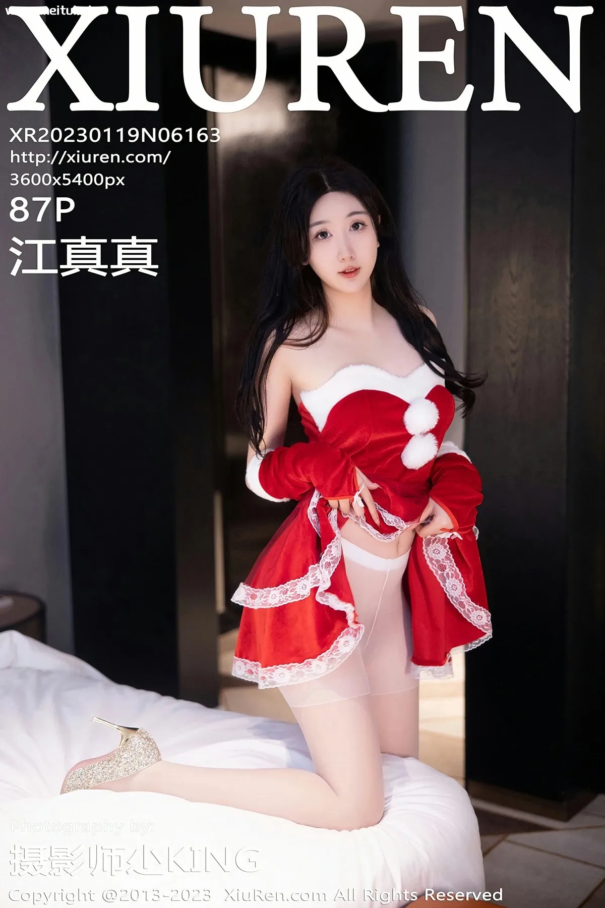 [XiuRen秀人网] 2023.01.19 No.6163 江真真 红色露肩新年 白色蕾丝袜性感写真 [87+1P]-美腿之家