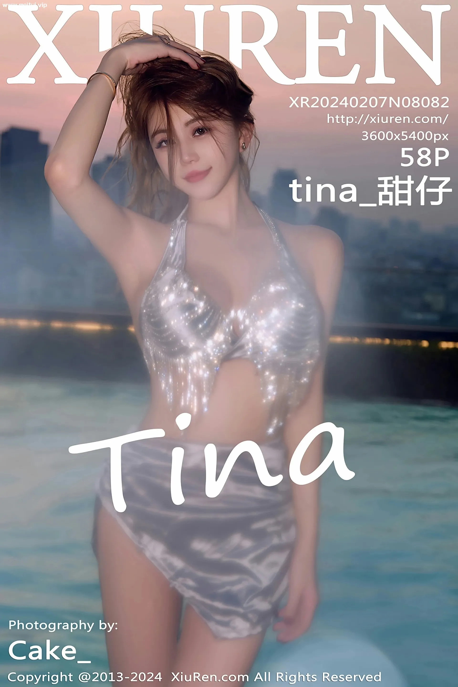 [XiuRen秀人网] 2024.02.07 No.8082 tina_甜仔 性感银色服饰 三亚旅拍写真 [58+1P]-美腿之家