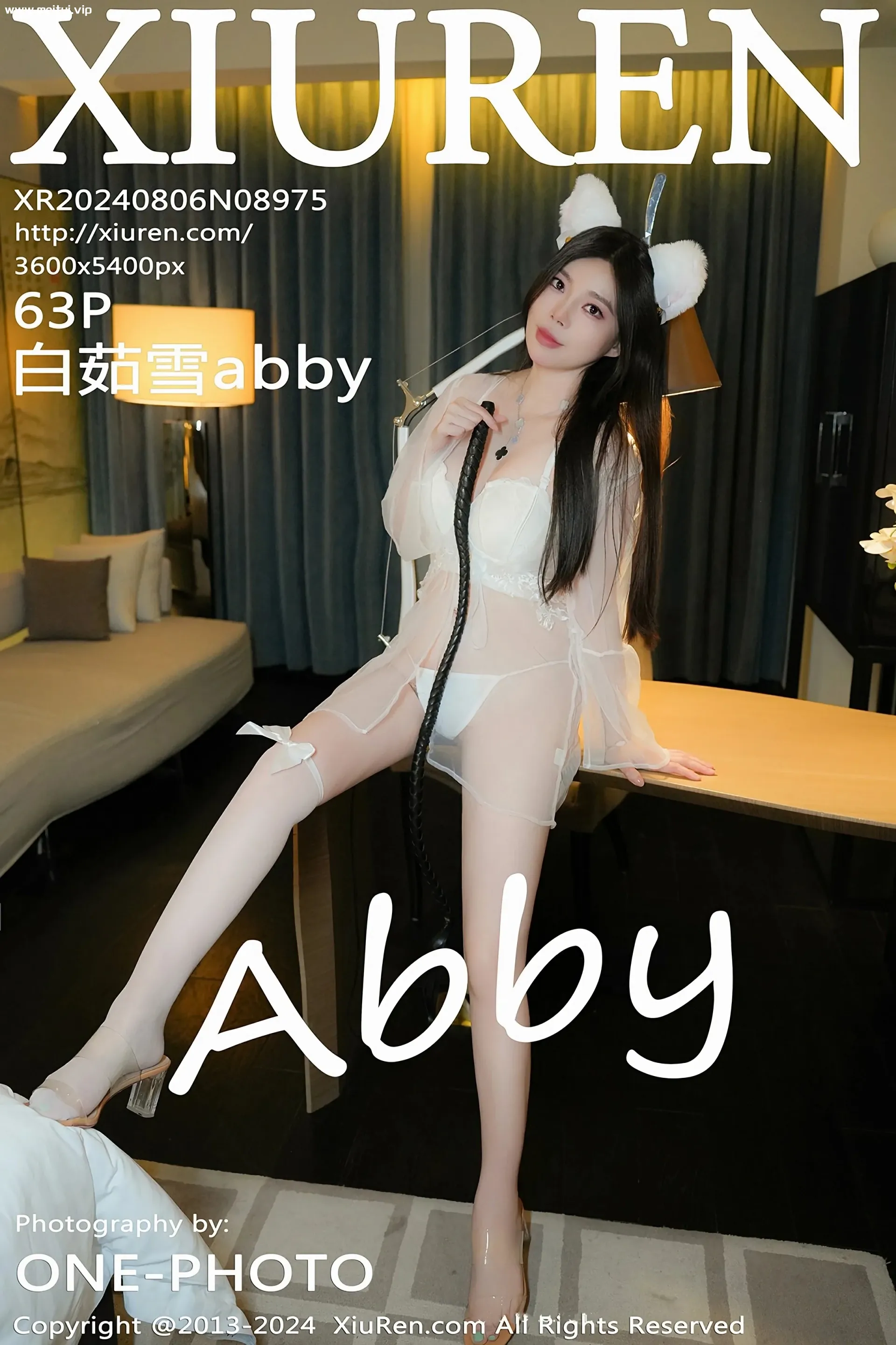 [XiuRen秀人网] 2024.08.06 No.8975 白茹雪abby 情趣猫耳朵白色丝袜 性感写真 [63+1P]-美腿之家