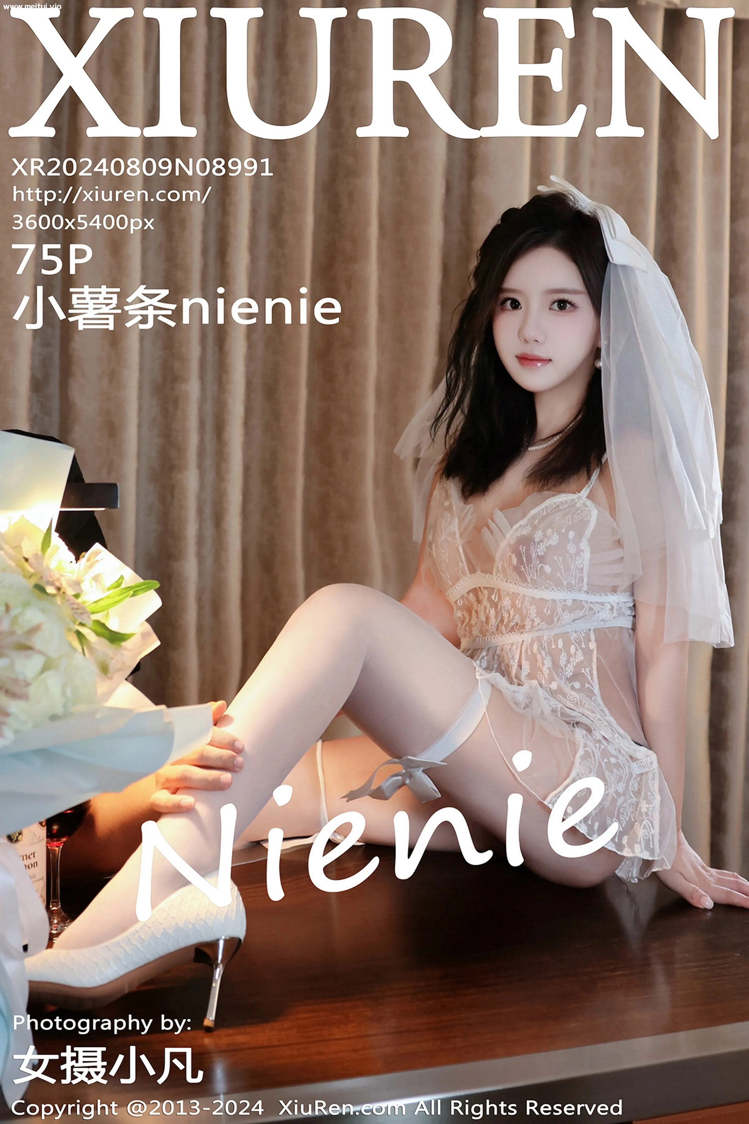[XiuRen秀人网] 2024.08.09 No.8991 小薯条nienie 连衣短裙 白色丝袜 性感写真 [75+1P]-美腿之家