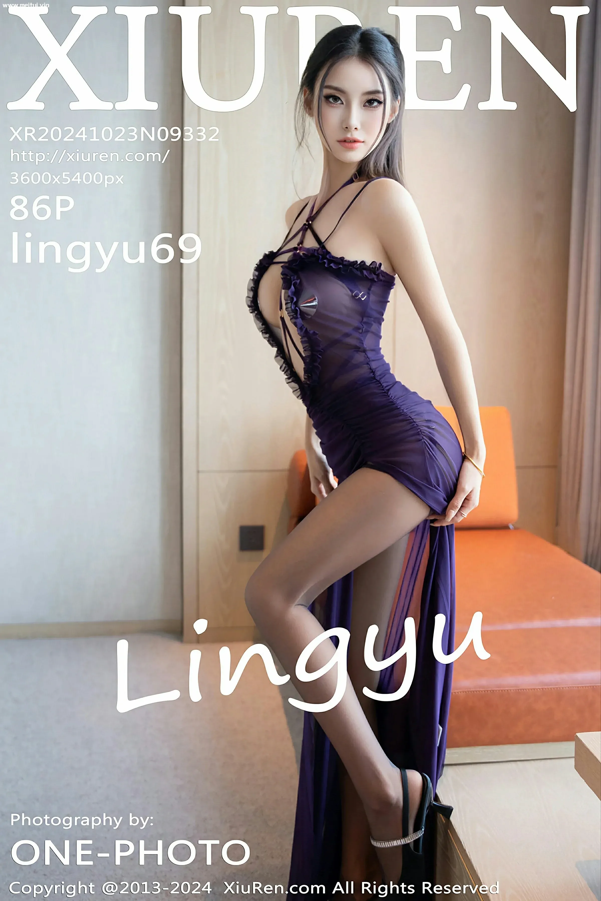 [XiuRen秀人网] 2024.10.23 No.9332 lingyu69 紫色连衣裙 魅惑黑丝 性感写真 [86+1P]-美腿之家